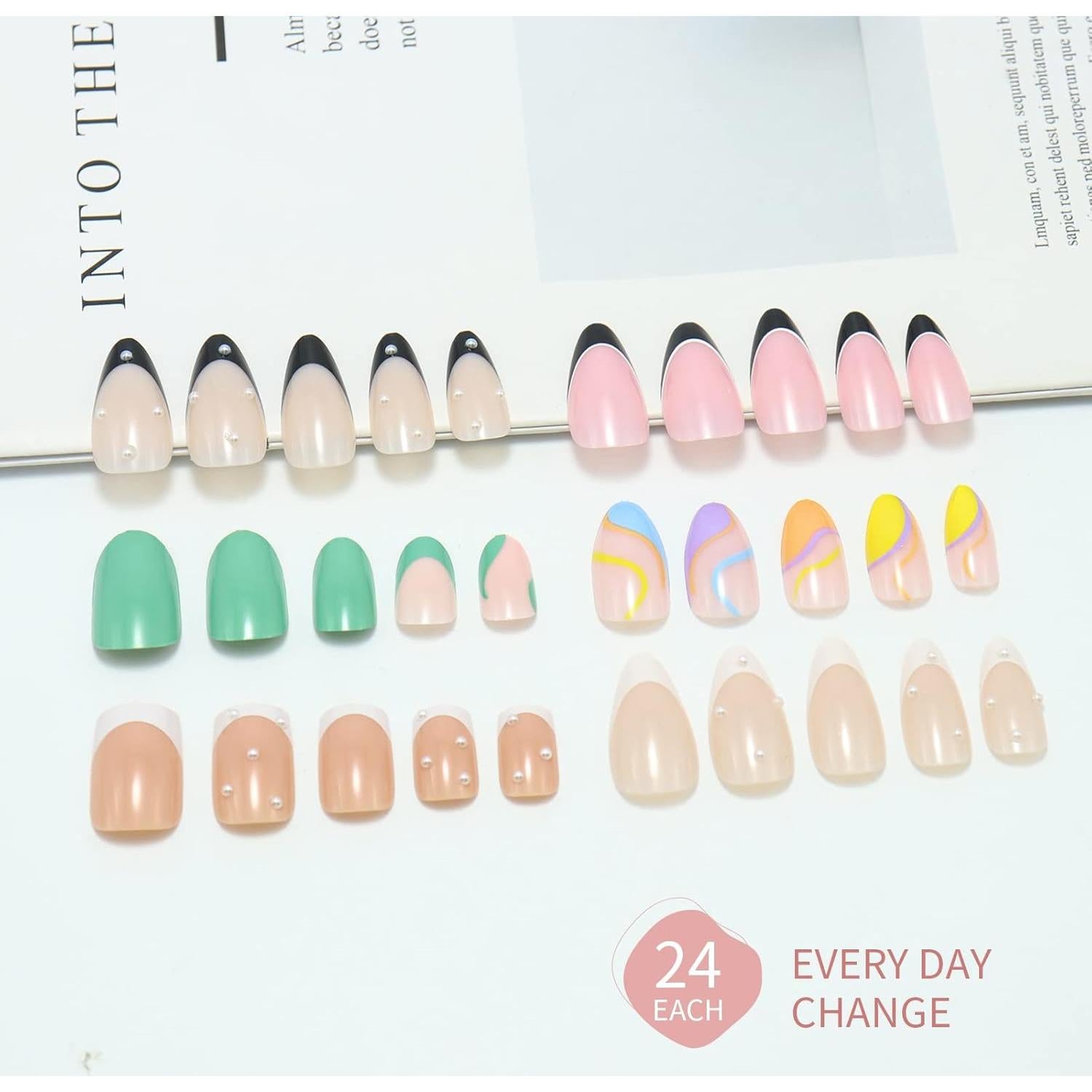 6 Paquetes Uñas Postizas Medianas Misssix 144 Pcs Almendras