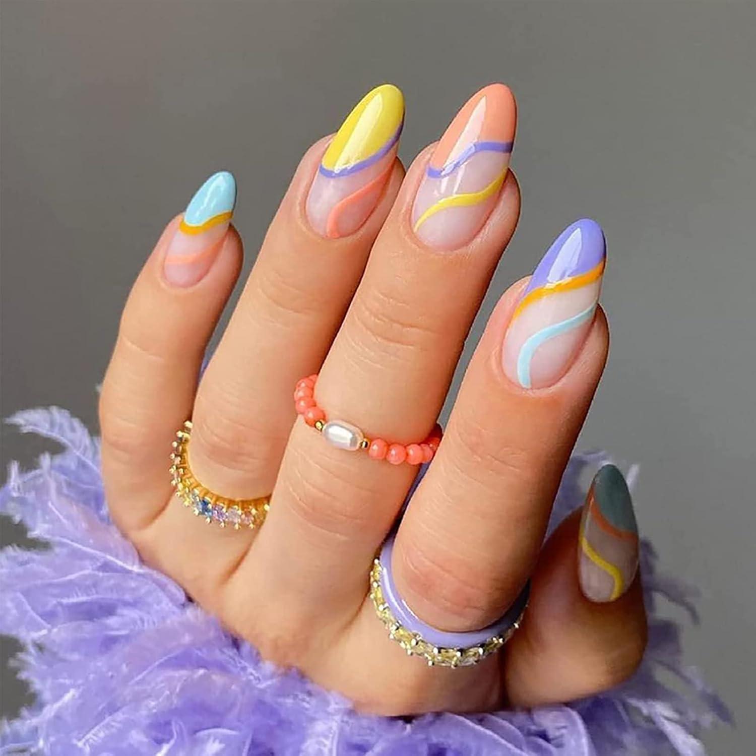 6 Paquetes Uñas Postizas Medianas Misssix 144 Pcs Almendras