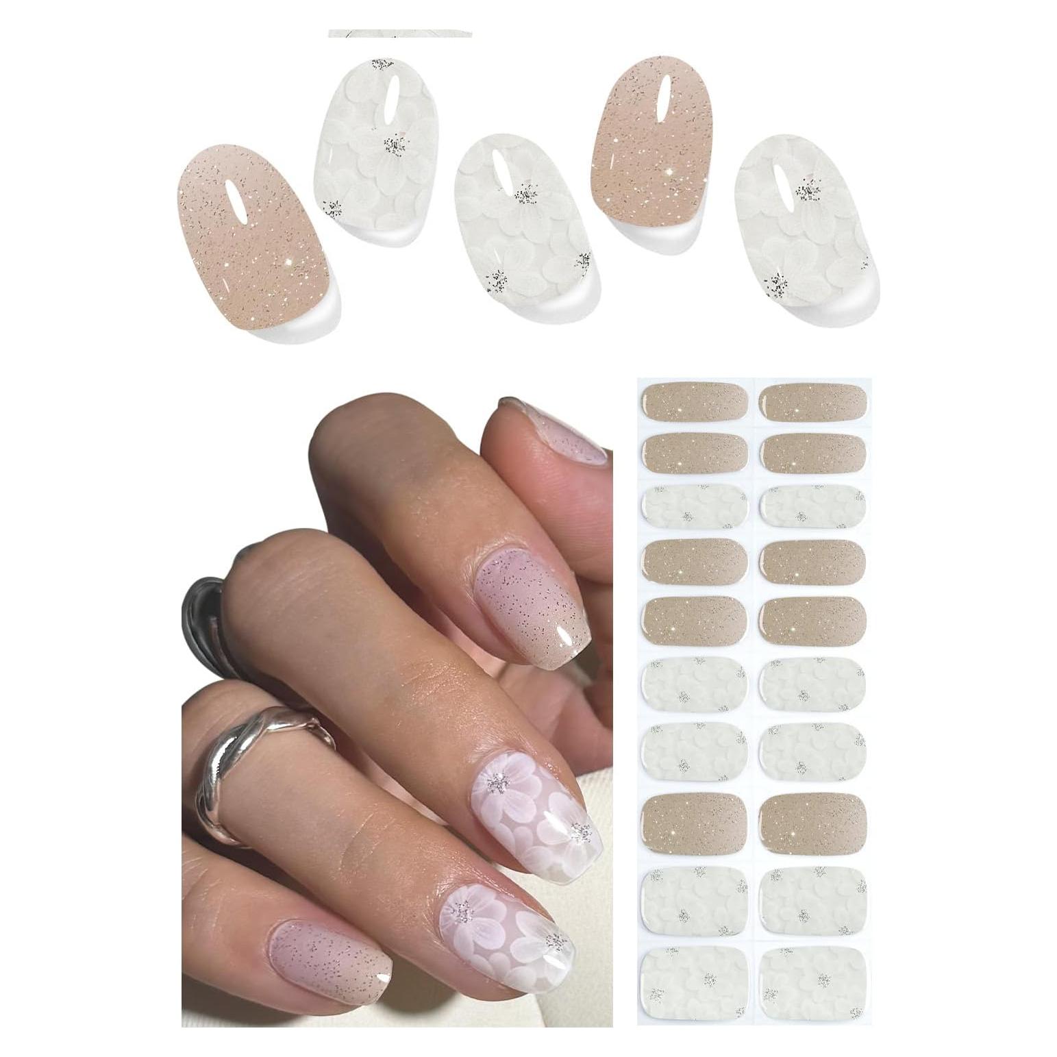 Tiras de Uñas de Gel Semi Curadas Wahrshei 20pcs Flor Blanca