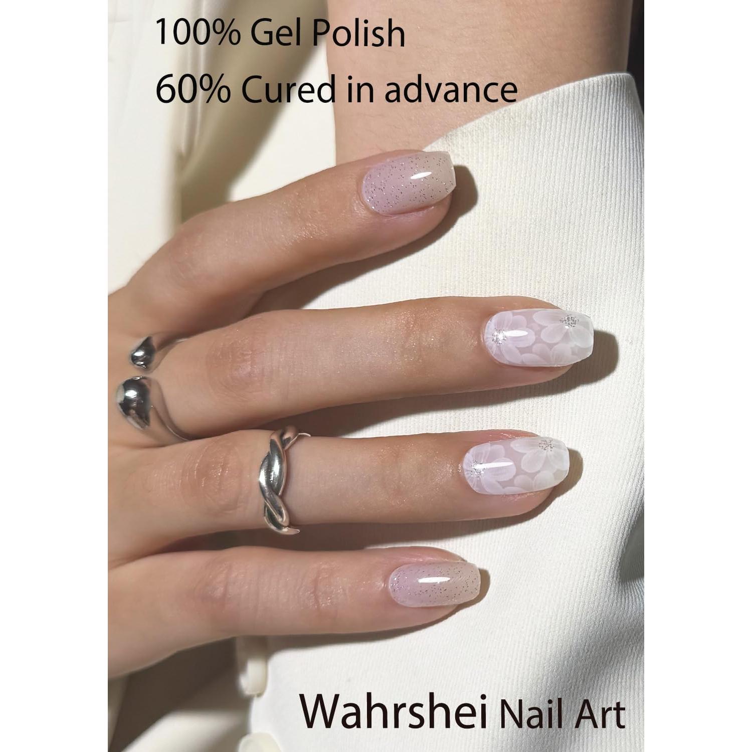 Tiras de Uñas de Gel Semi Curadas Wahrshei 20pcs Flor Blanca