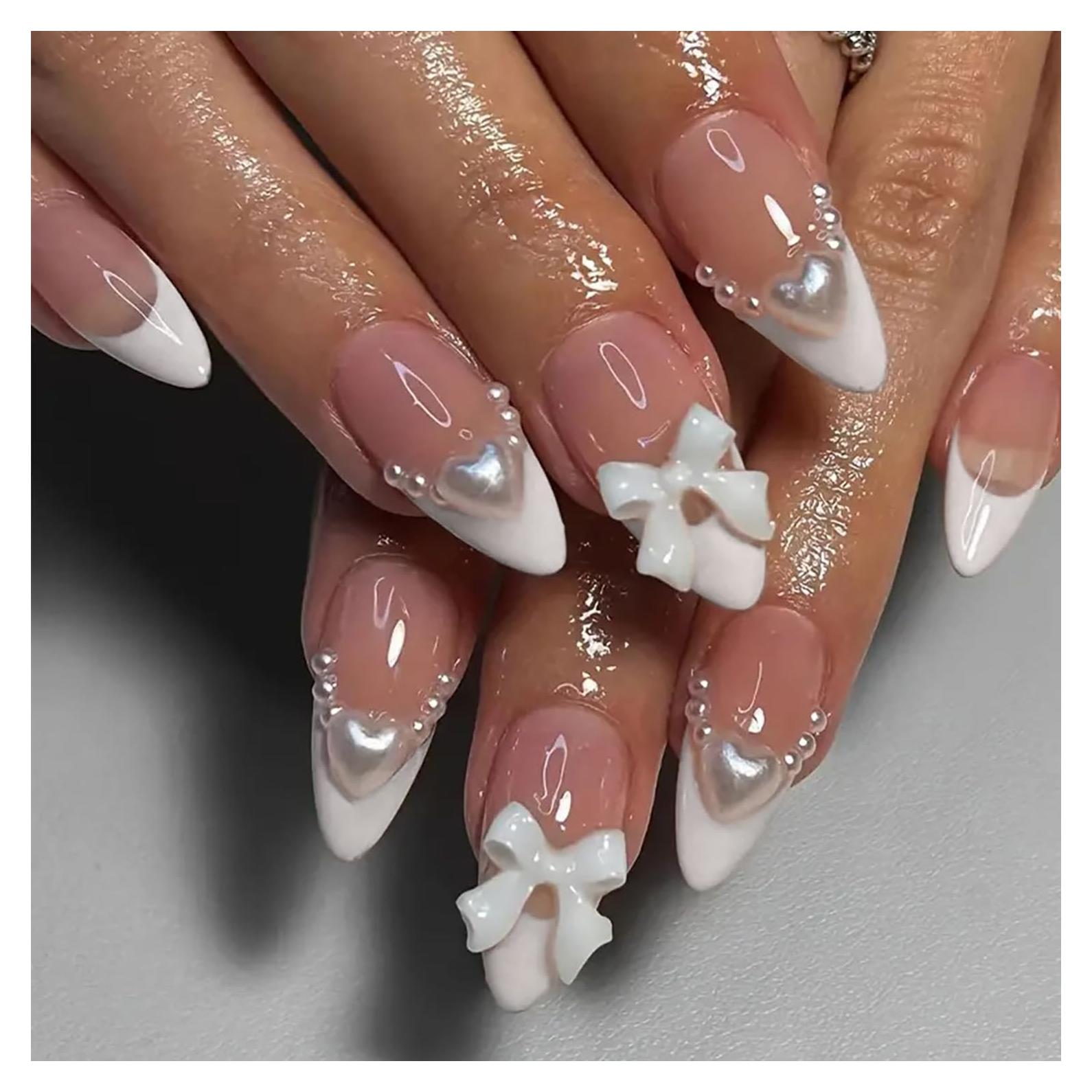 Uñas Postizas de Almendra TBRZTR 24 Pcs Blancas Francesas