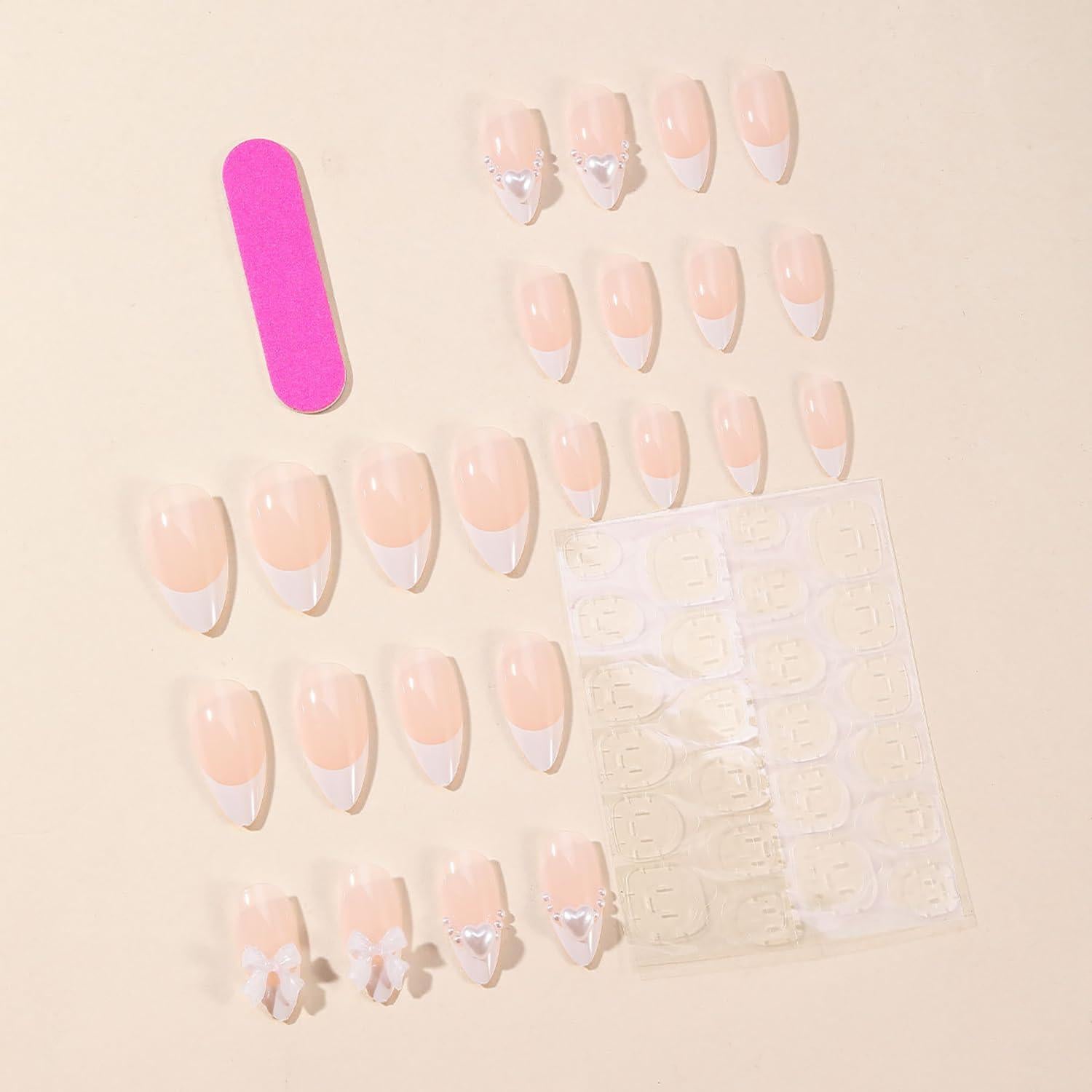 Uñas Postizas de Almendra TBRZTR 24 Pcs Blancas Francesas