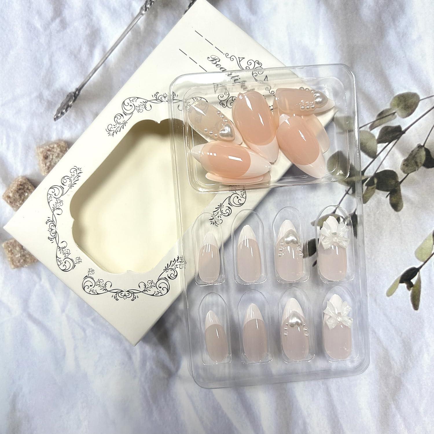 Uñas Postizas de Almendra TBRZTR 24 Pcs Blancas Francesas