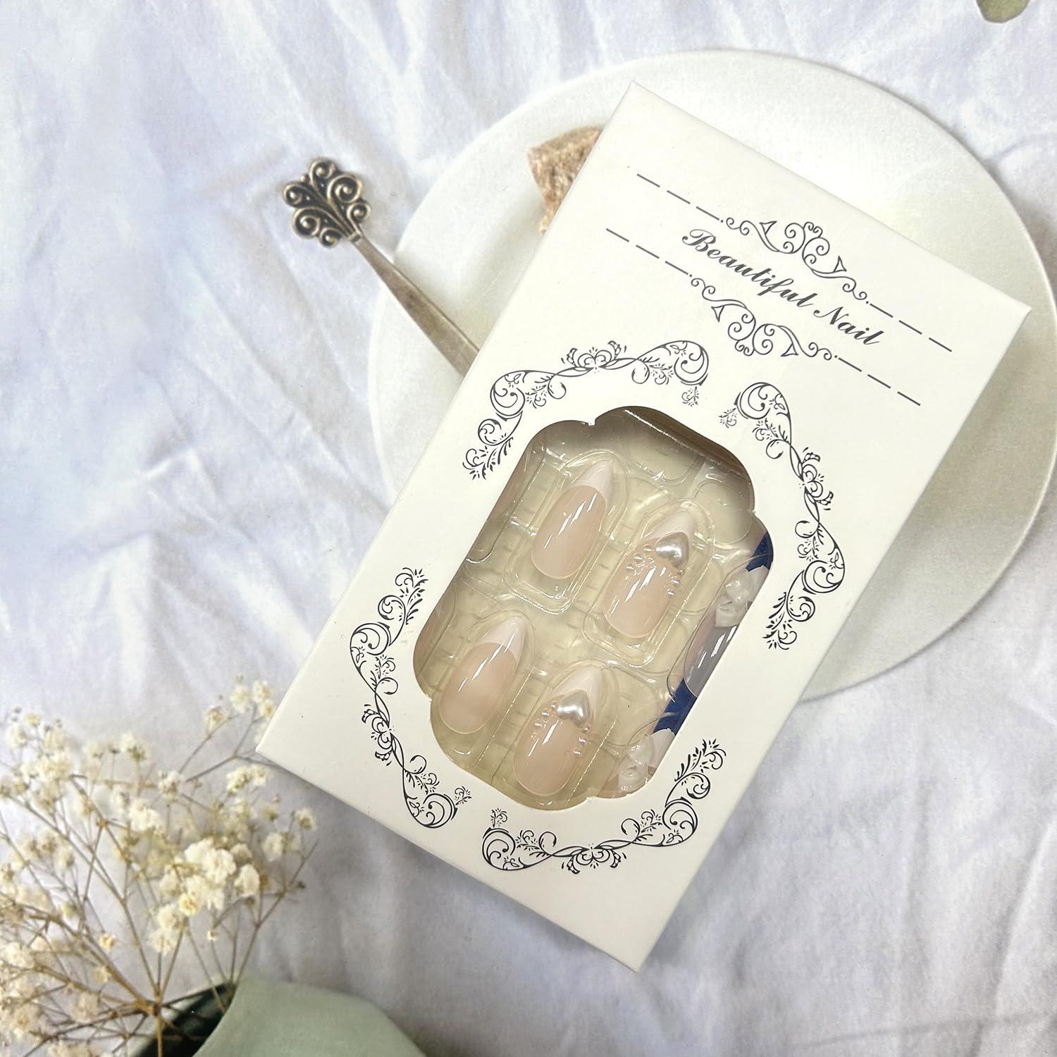 Uñas Postizas de Almendra TBRZTR 24 Pcs Blancas Francesas