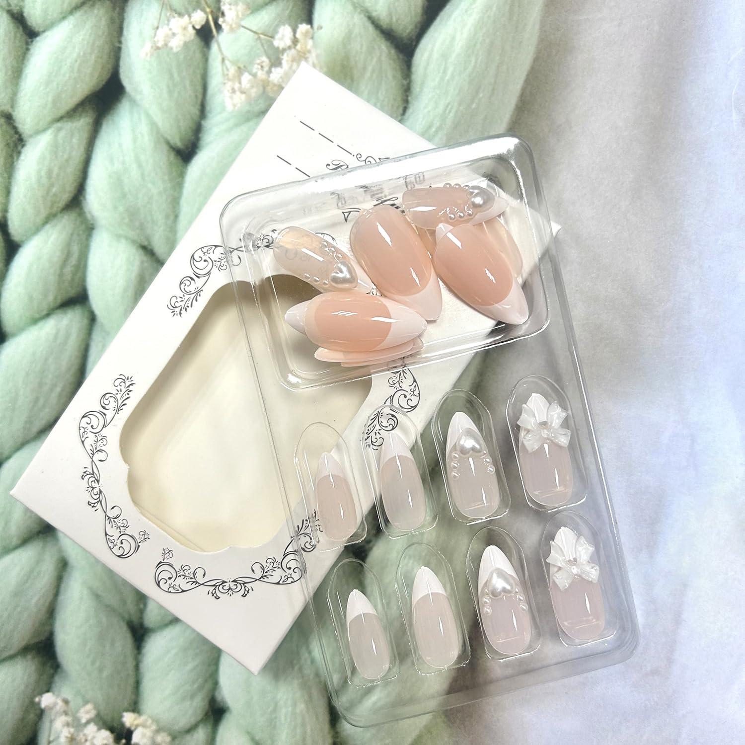 Uñas Postizas de Almendra TBRZTR 24 Pcs Blancas Francesas