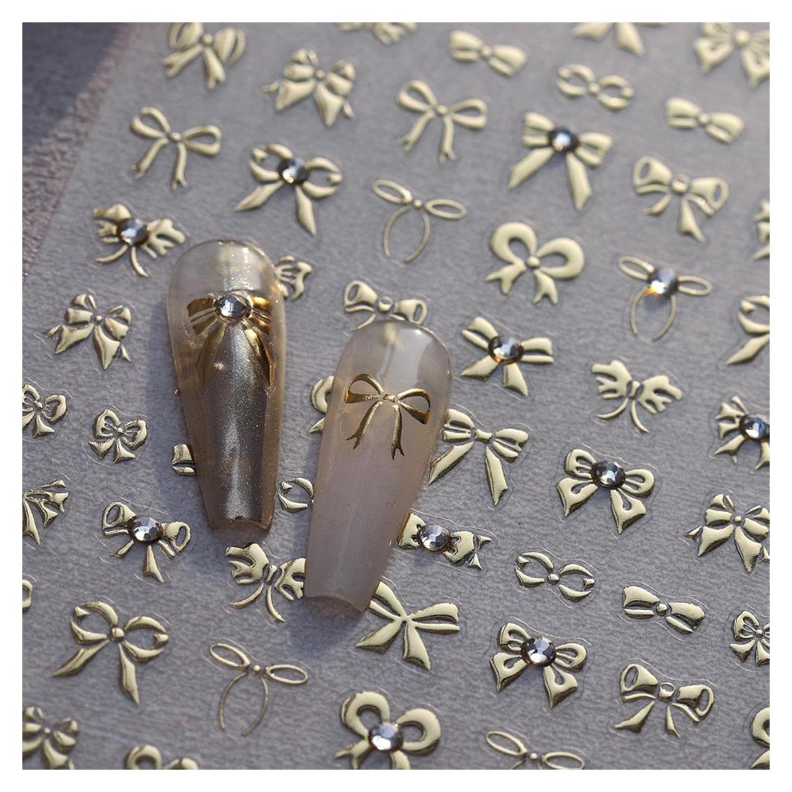 Calcomanías de Uñas 5D Maigitur Lazo Dorado con Rhinestone