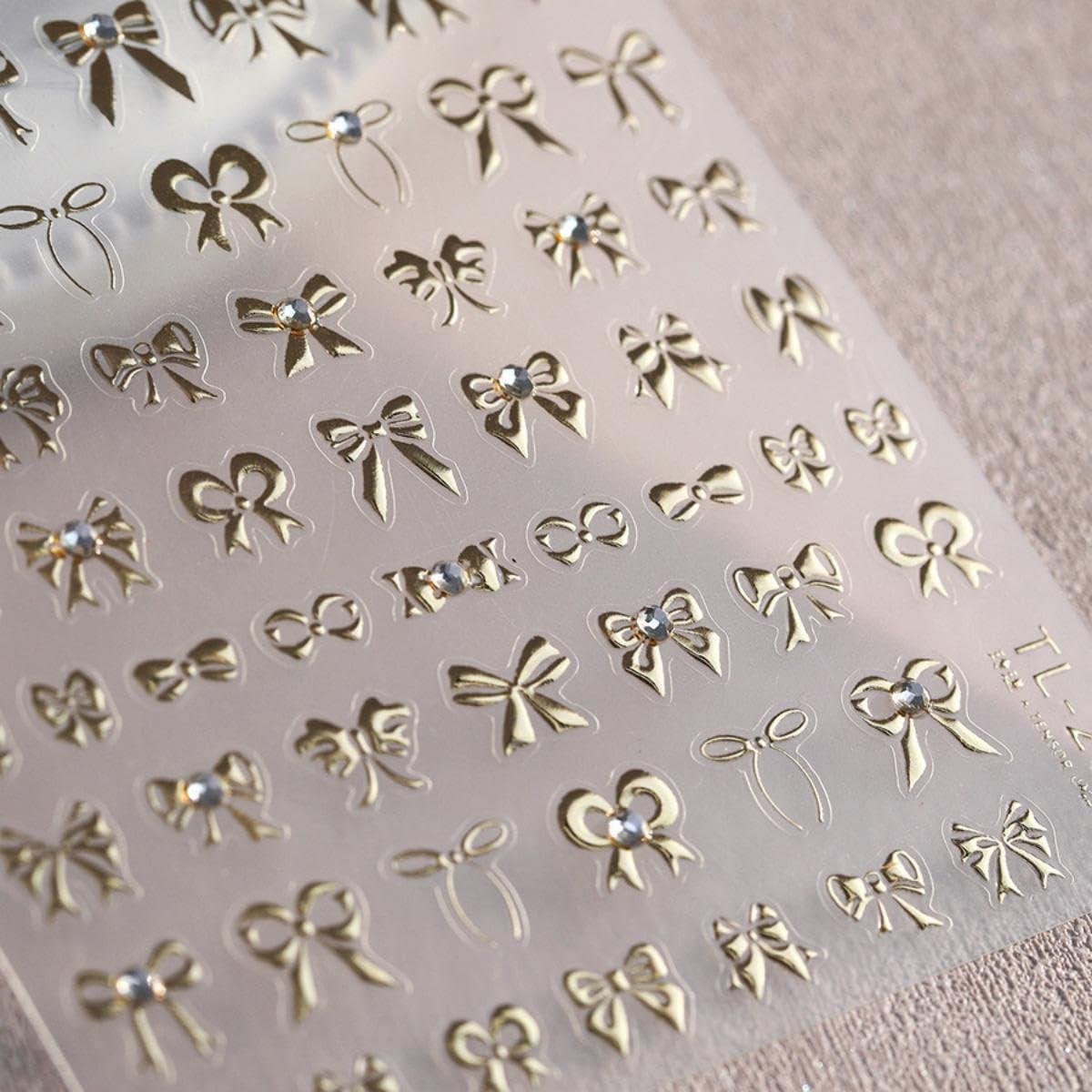 Calcomanías de Uñas 5D Maigitur Lazo Dorado con Rhinestone