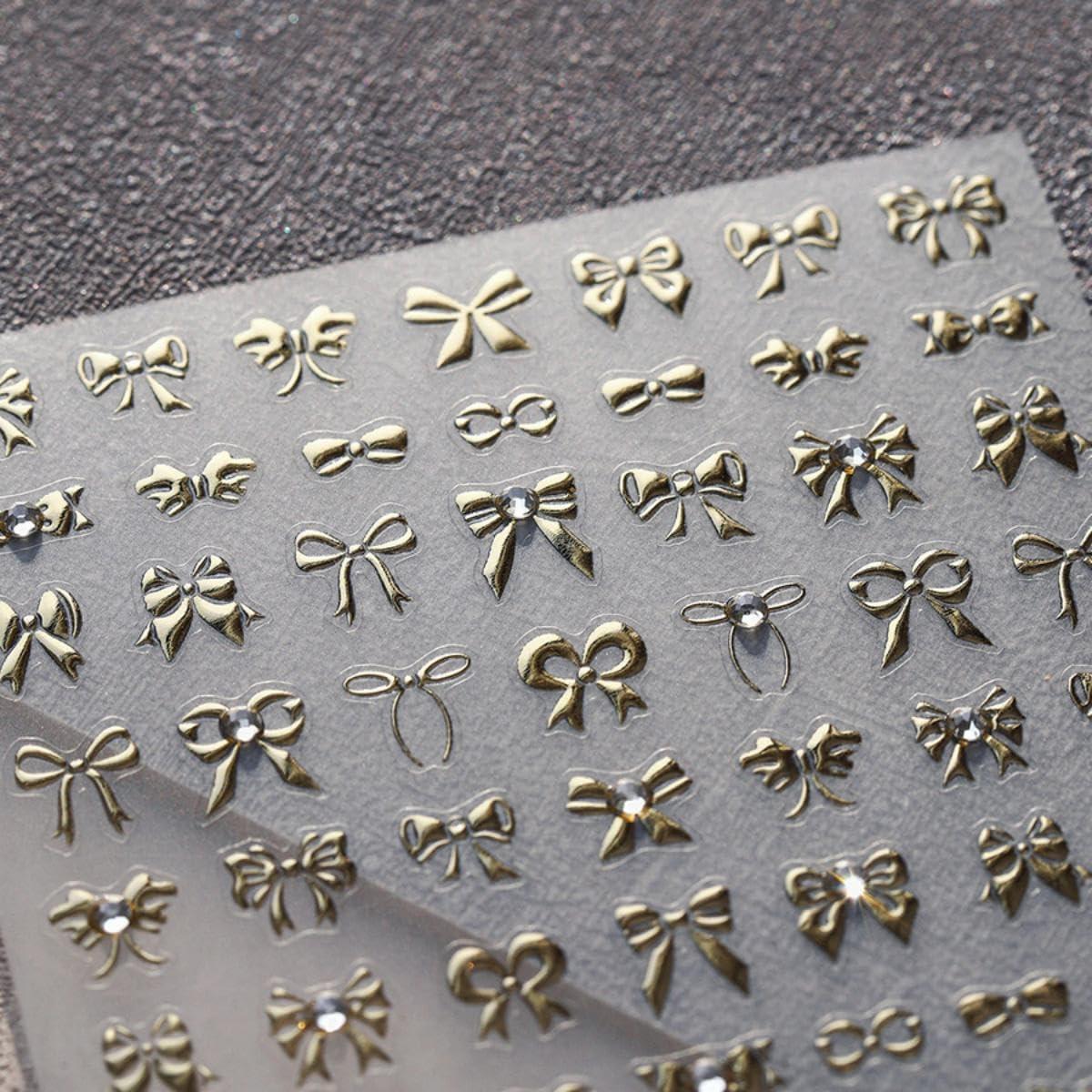 Calcomanías de Uñas 5D Maigitur Lazo Dorado con Rhinestone