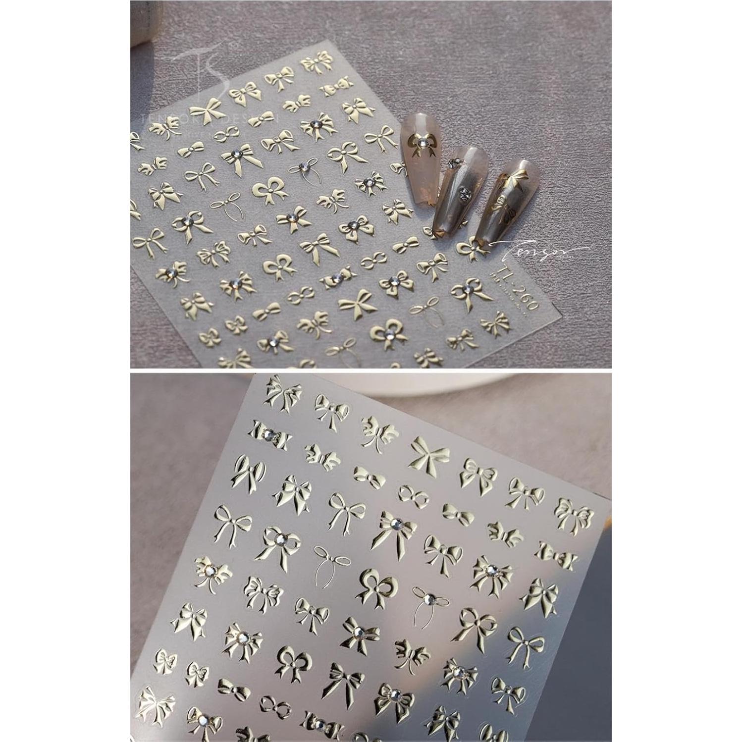 Calcomanías de Uñas 5D Maigitur Lazo Dorado con Rhinestone