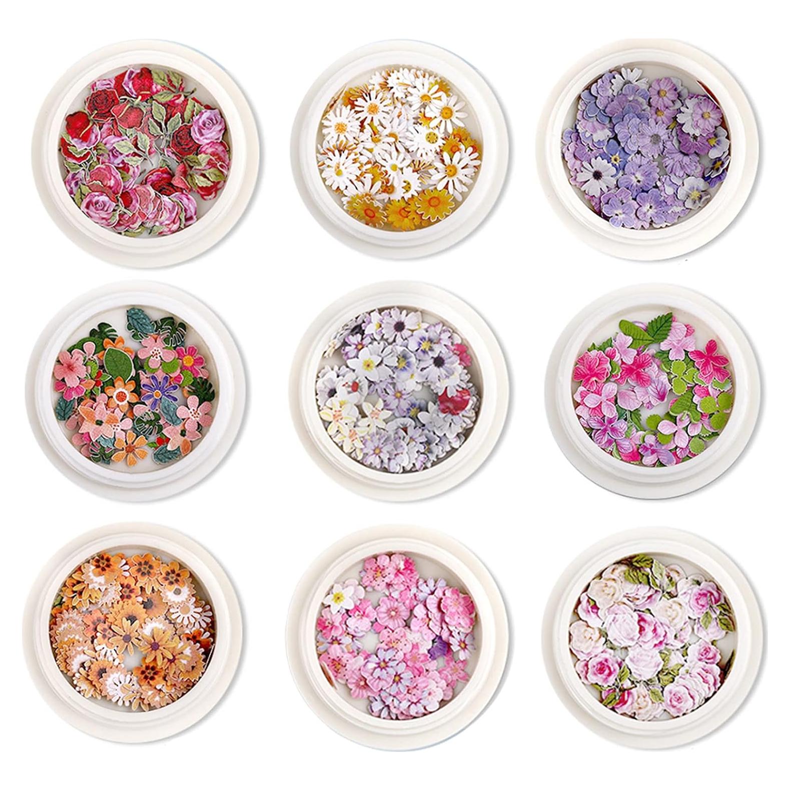 9 Cajas 450 Piezas Paillettes Flores Decoración de Uñas MiaoWu