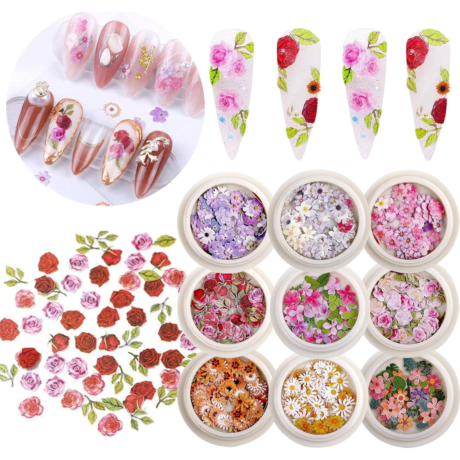 9 Cajas 450 Piezas Paillettes Flores Decoración de Uñas MiaoWu