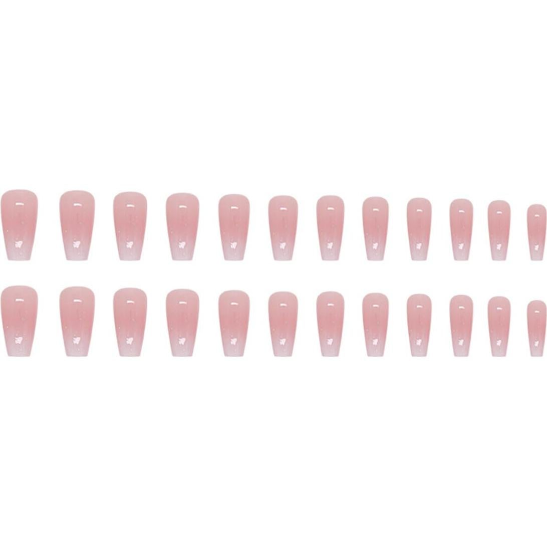 Uñas Postizas Medianas YEFIUO Coffin Rosadas Brillantes