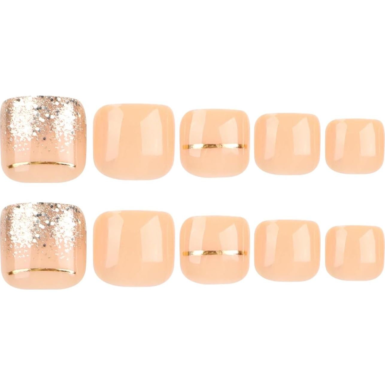 Uñas Postizas para Pies Maigitur con Purpurina Dorada