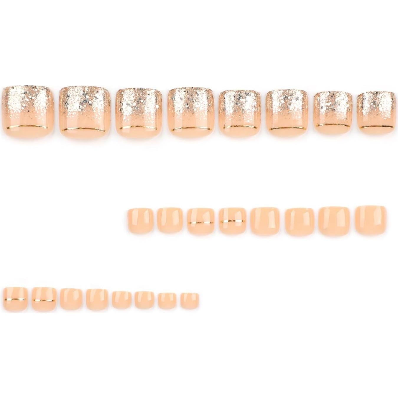 Uñas Postizas para Pies Maigitur con Purpurina Dorada