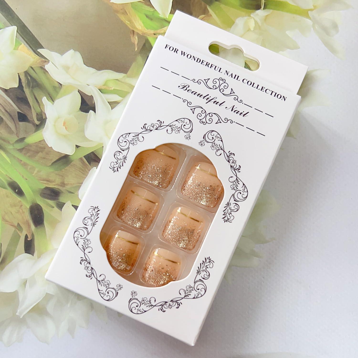 Uñas Postizas para Pies Maigitur con Purpurina Dorada