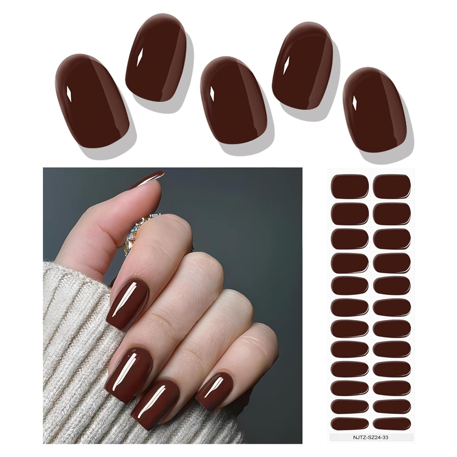Tiras de Uñas de Gel EBANKU 24Pcs Chocolate Premium