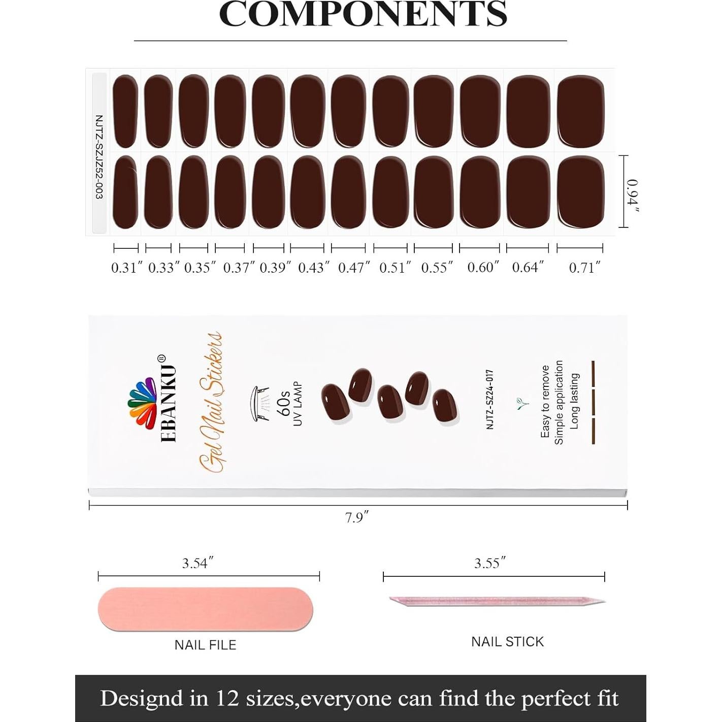 Tiras de Uñas de Gel EBANKU 24Pcs Chocolate Premium