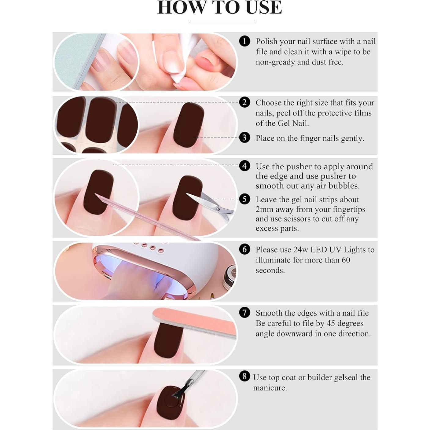 Tiras de Uñas de Gel EBANKU 24Pcs Chocolate Premium