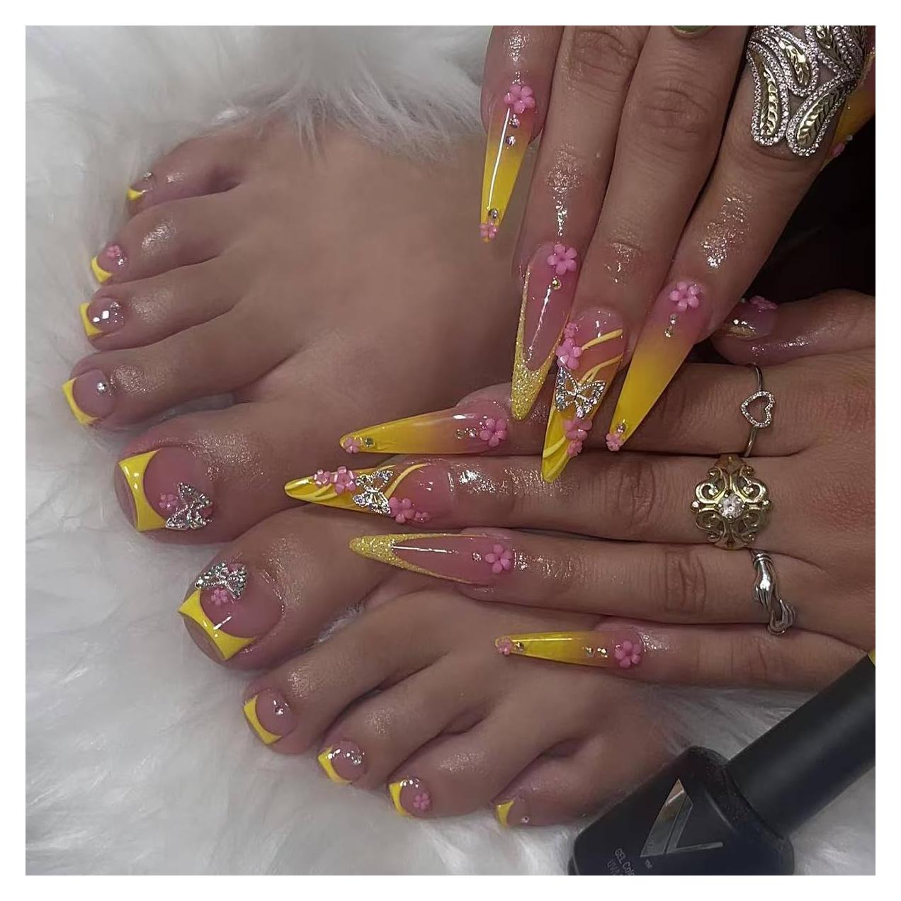 Uñas Falsas Cortas Cuadradas ZWENJIE 24 Pcs Acrílicas 3D