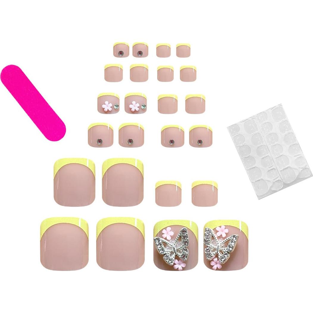 Uñas Falsas Cortas Cuadradas ZWENJIE 24 Pcs Acrílicas 3D