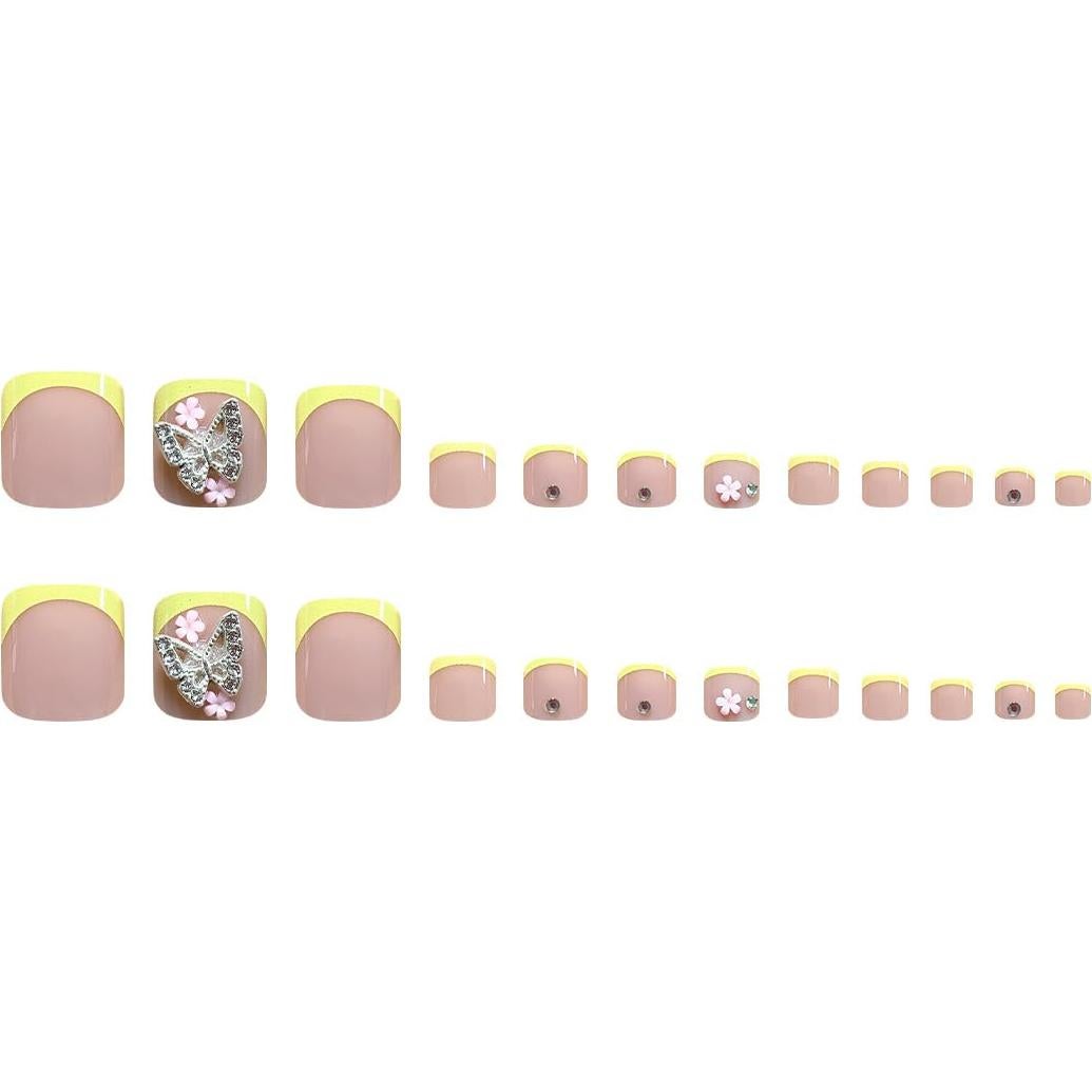 Uñas Falsas Cortas Cuadradas ZWENJIE 24 Pcs Acrílicas 3D