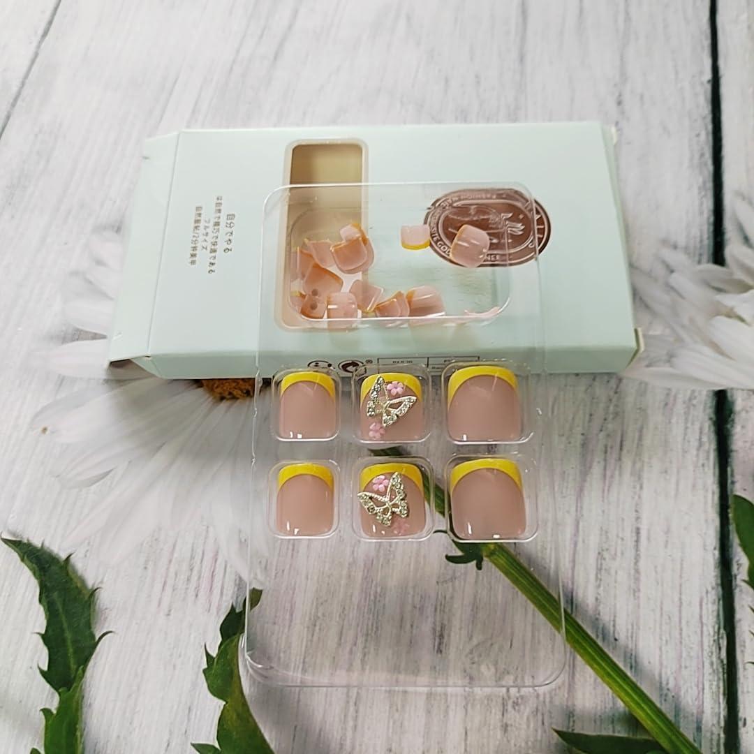 Uñas Falsas Cortas Cuadradas ZWENJIE 24 Pcs Acrílicas 3D