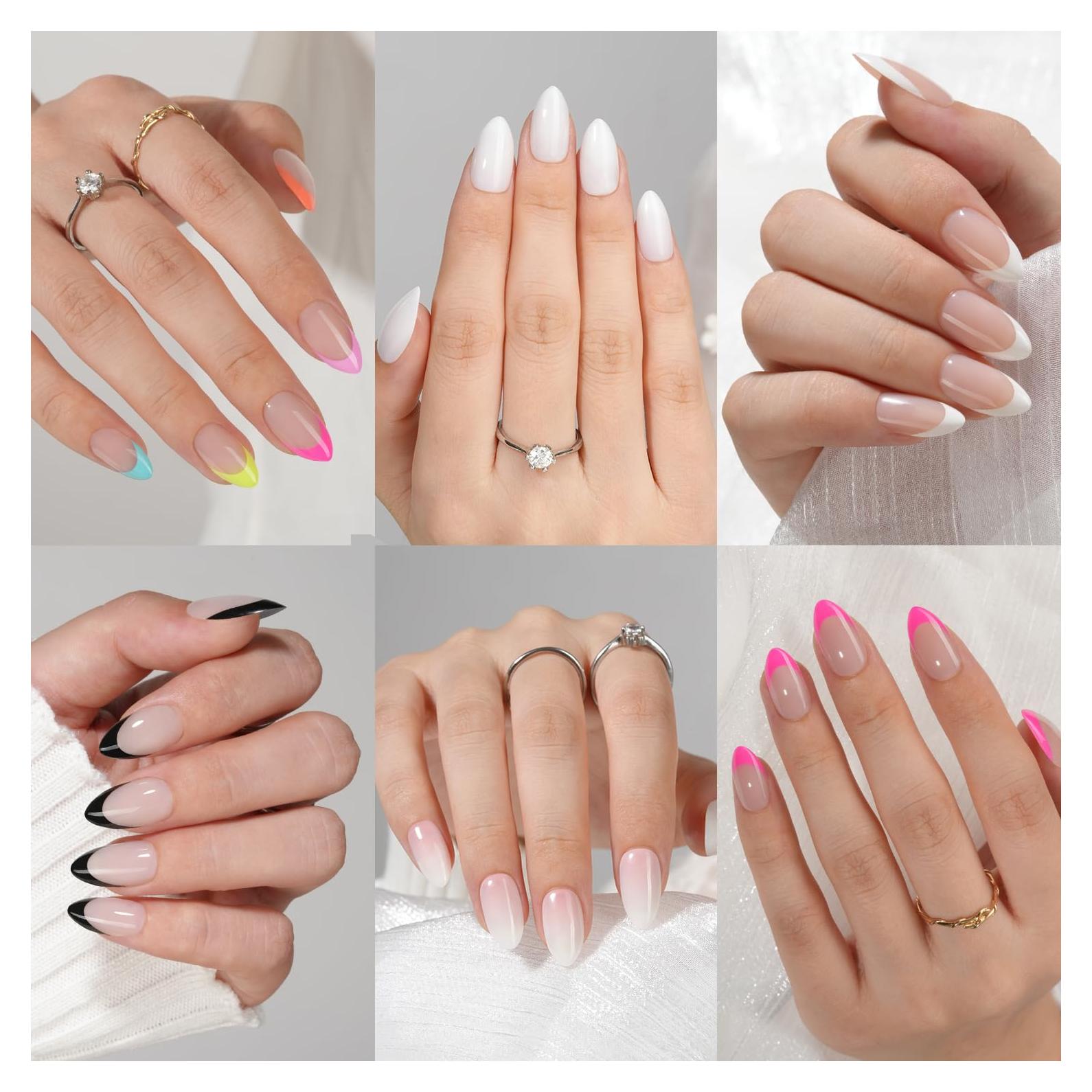 6 Paquetes Uñas Postizas Almendra Misssix French Tip Cortas