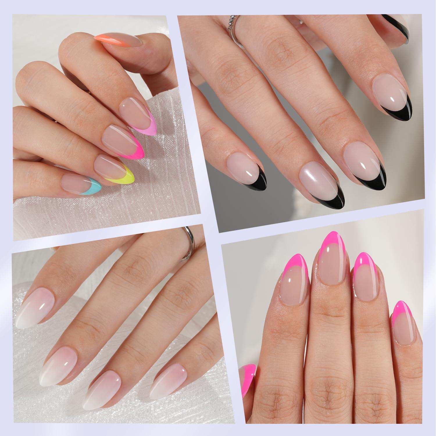 6 Paquetes Uñas Postizas Almendra Misssix French Tip Cortas