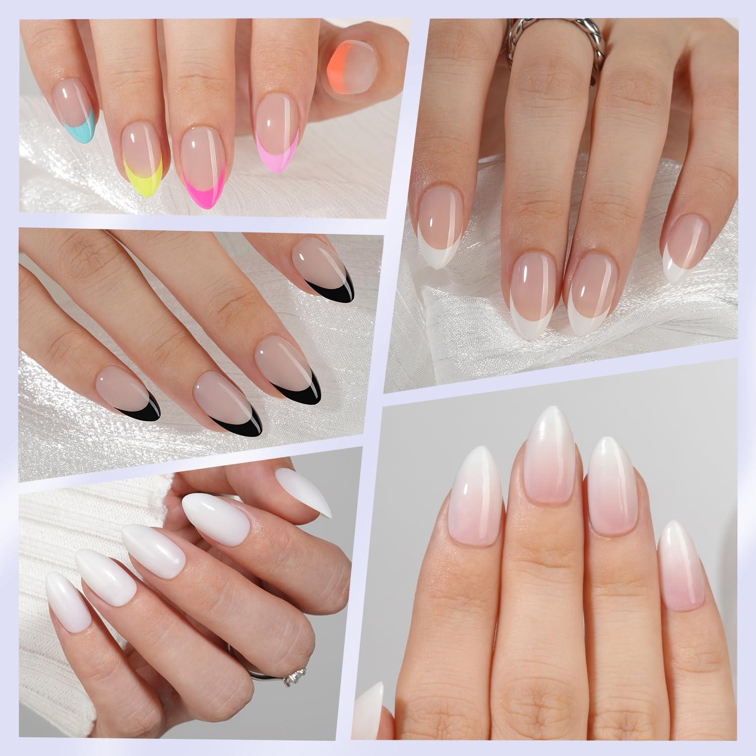 6 Paquetes Uñas Postizas Almendra Misssix French Tip Cortas