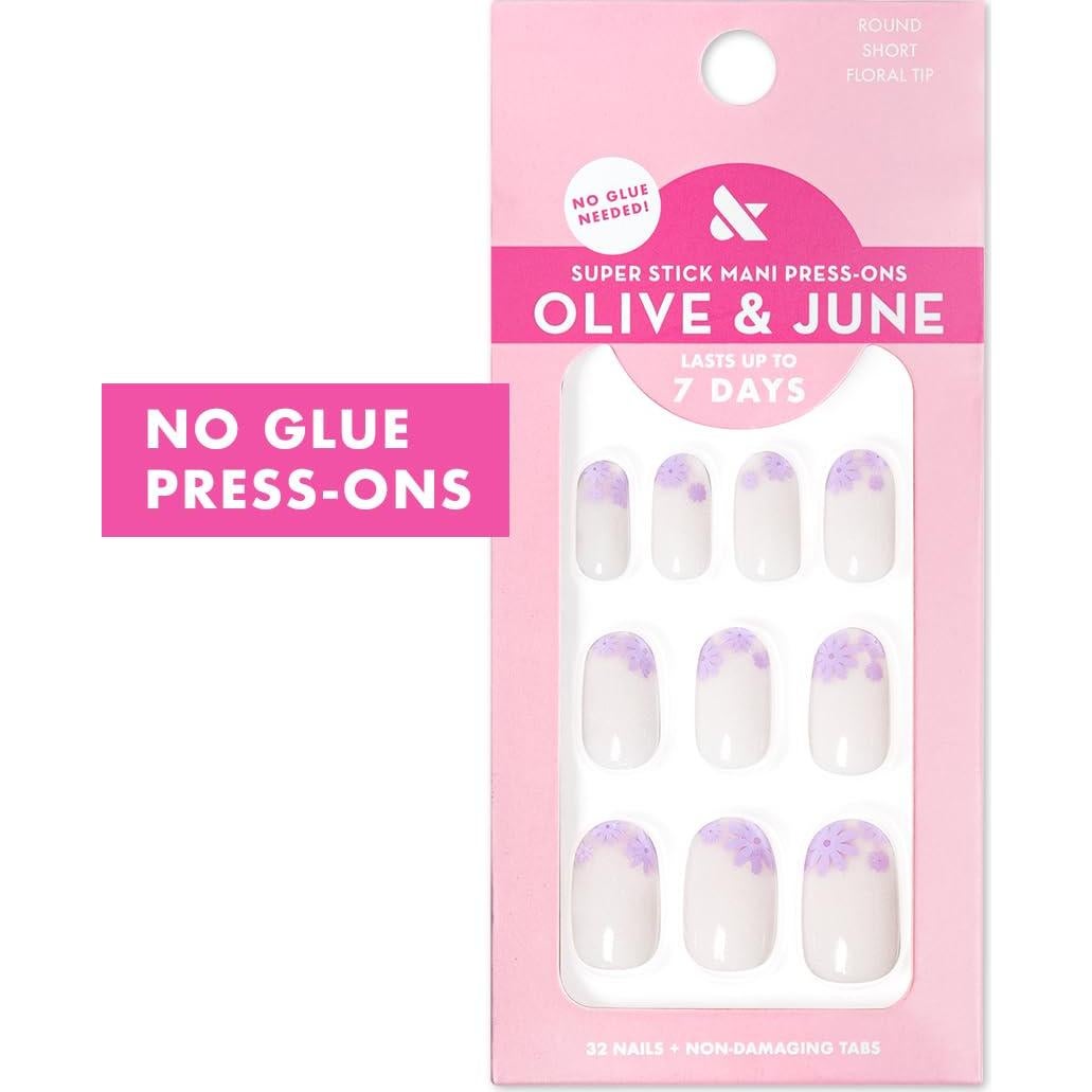 Uñas Postizas Olive & June Super Stick Mani - Cortas, 32 Uñas