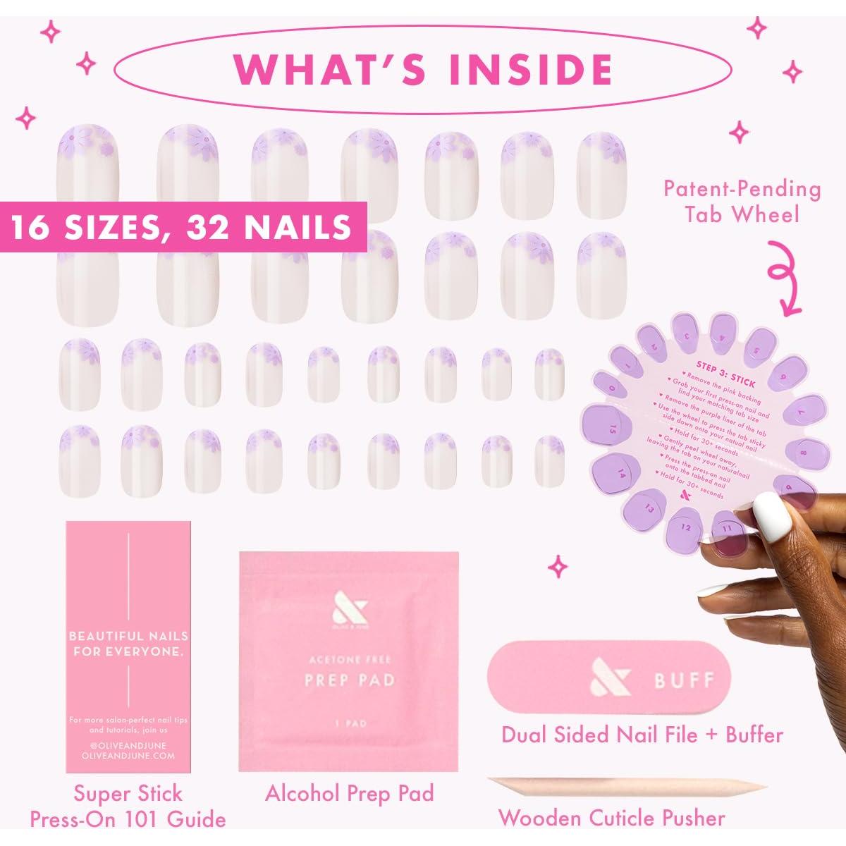 Uñas Postizas Olive & June Super Stick Mani - Cortas, 32 Uñas