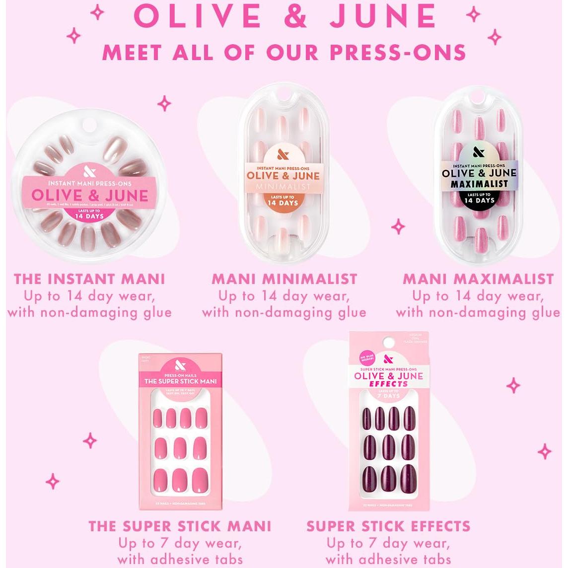 Uñas Postizas Olive & June Super Stick Mani - Cortas, 32 Uñas