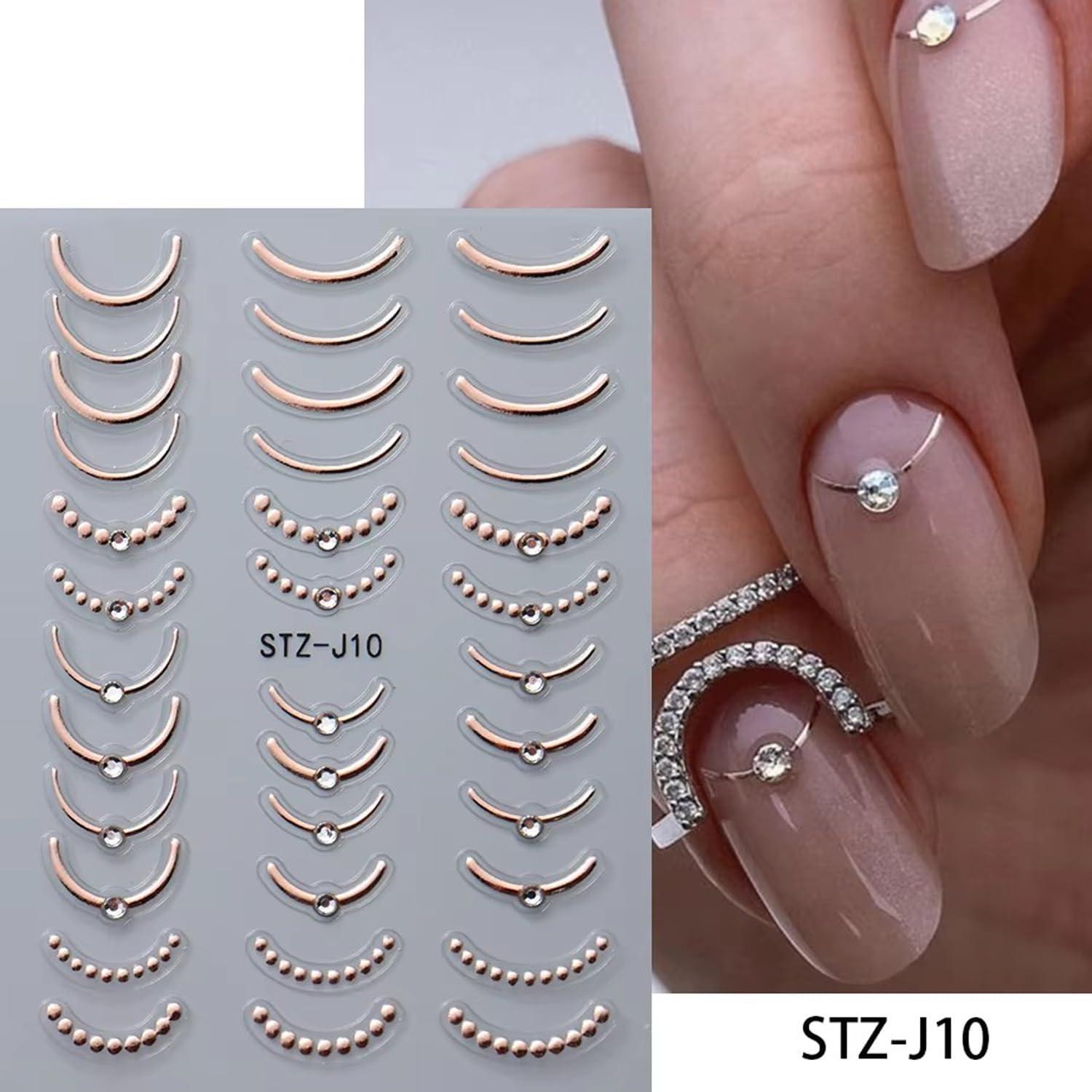 Calcomanías de Uñas KZBTRBT 3D Punta Francesa Dorado 4 Hojas