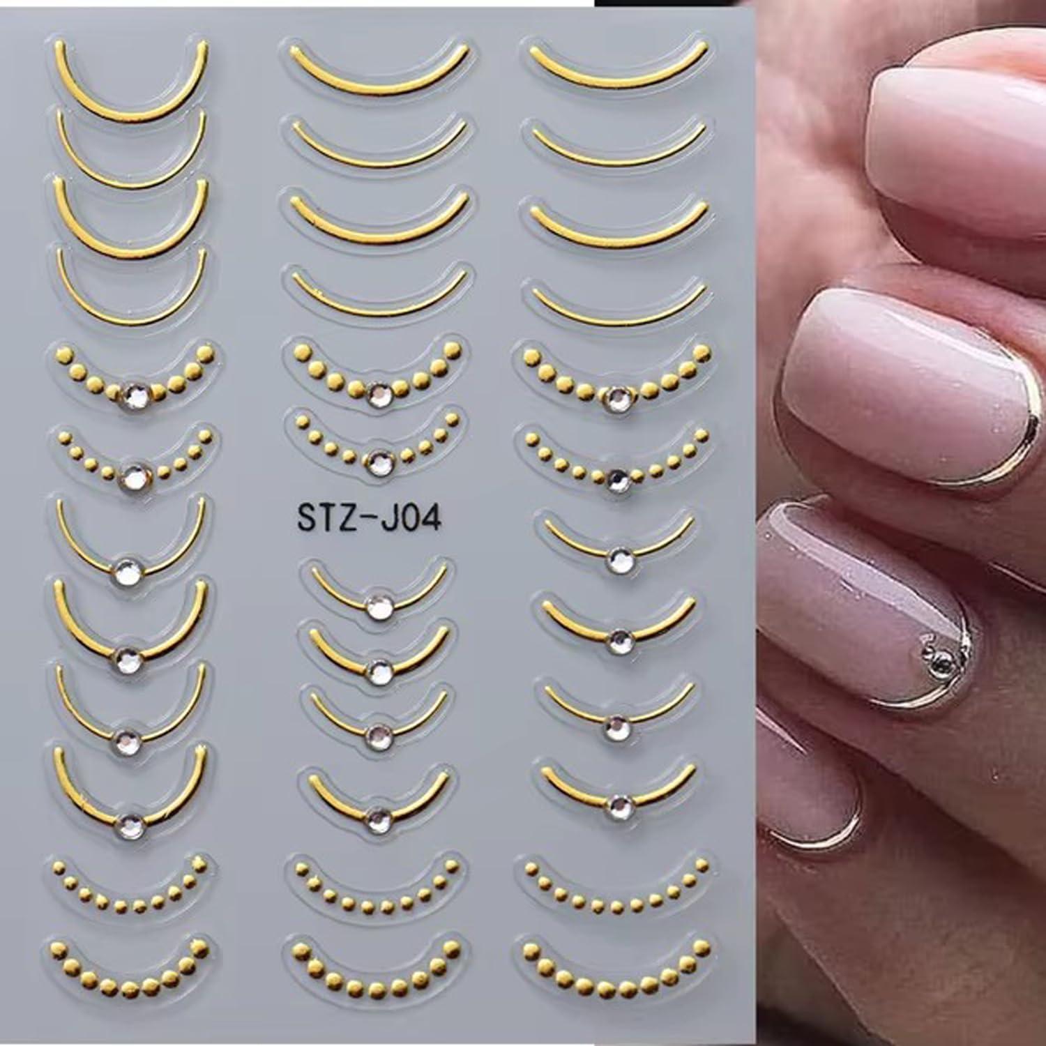 Calcomanías de Uñas KZBTRBT 3D Punta Francesa Dorado 4 Hojas