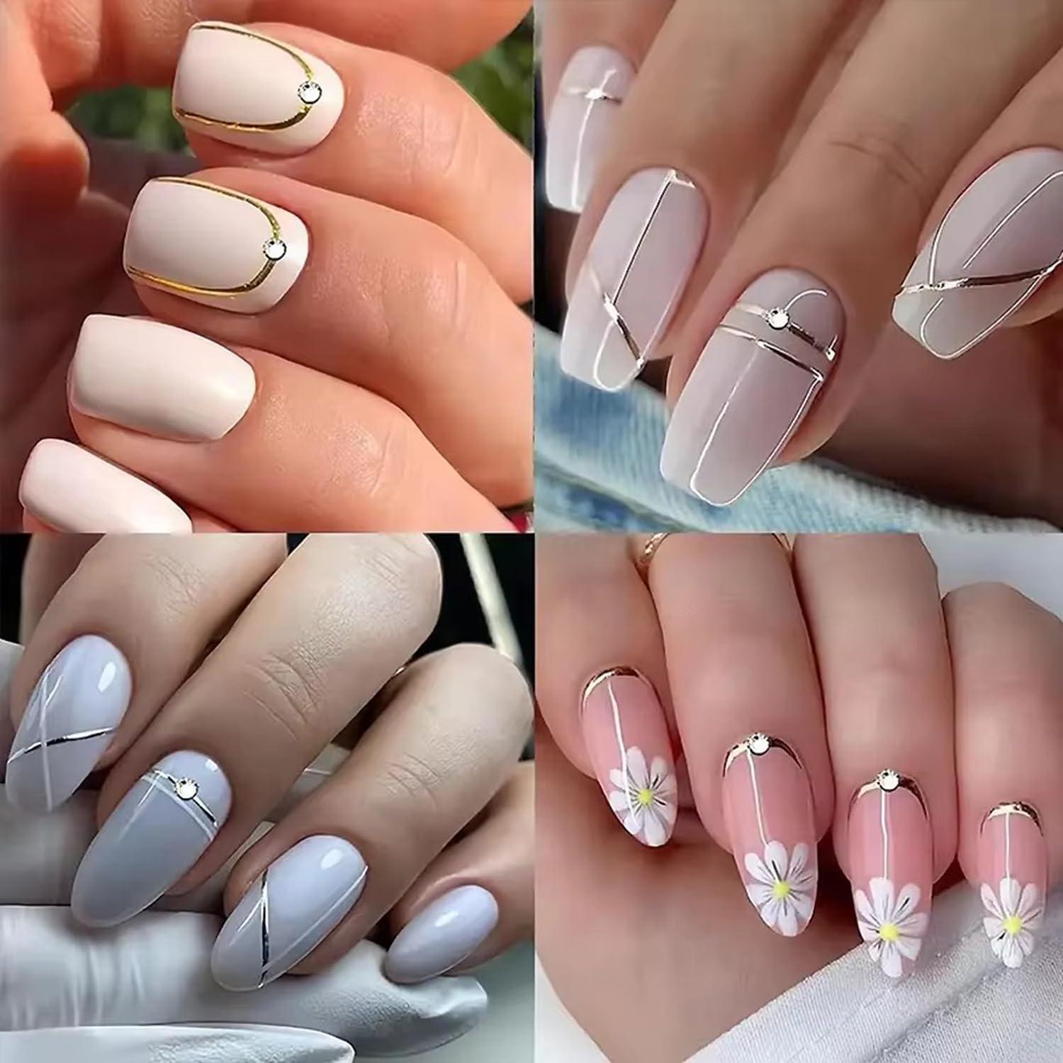 Calcomanías de Uñas KZBTRBT 3D Punta Francesa Dorado 4 Hojas