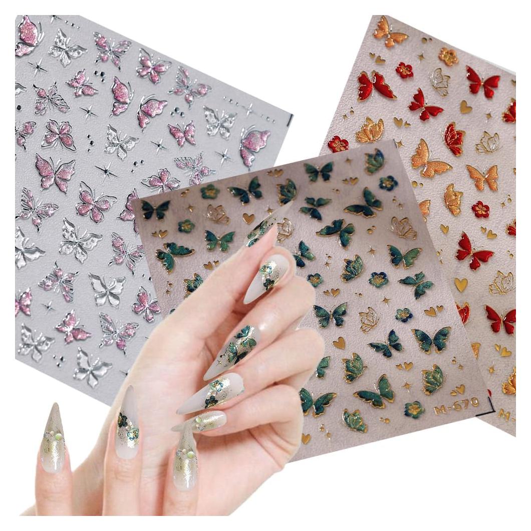 Calcomanías de Arte de Uñas 5D Mariposa Mulaibdin - 3 Pcs