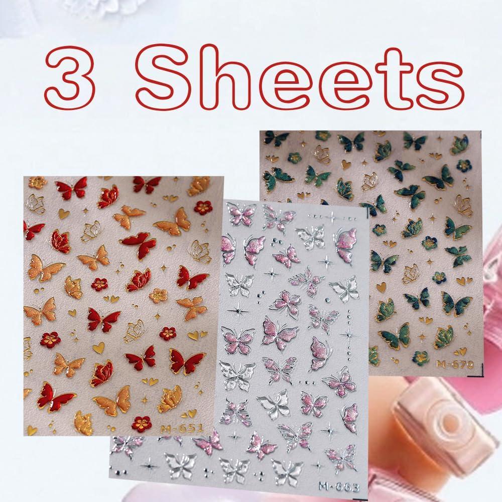 Calcomanías de Arte de Uñas 5D Mariposa Mulaibdin - 3 Pcs