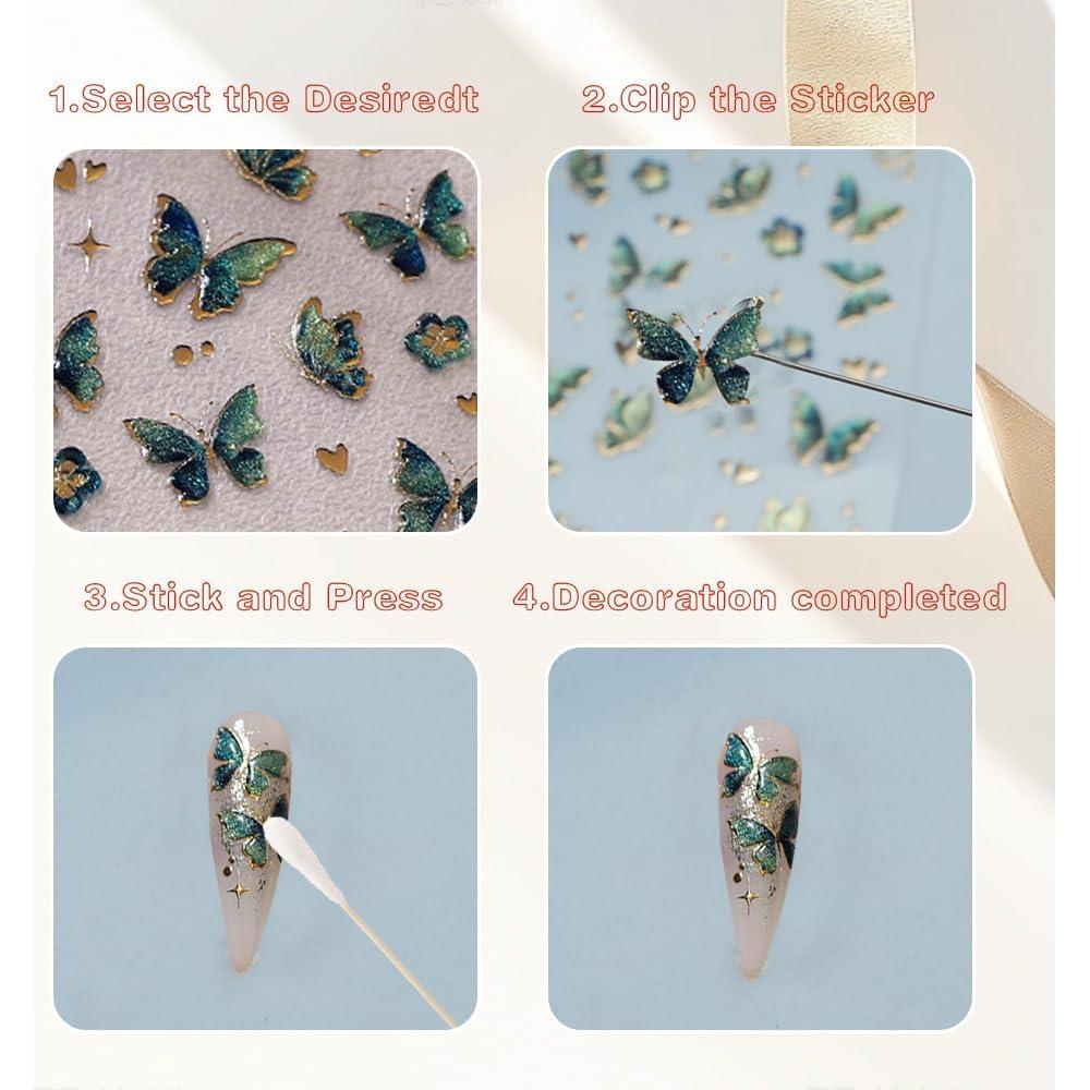 Calcomanías de Arte de Uñas 5D Mariposa Mulaibdin - 3 Pcs