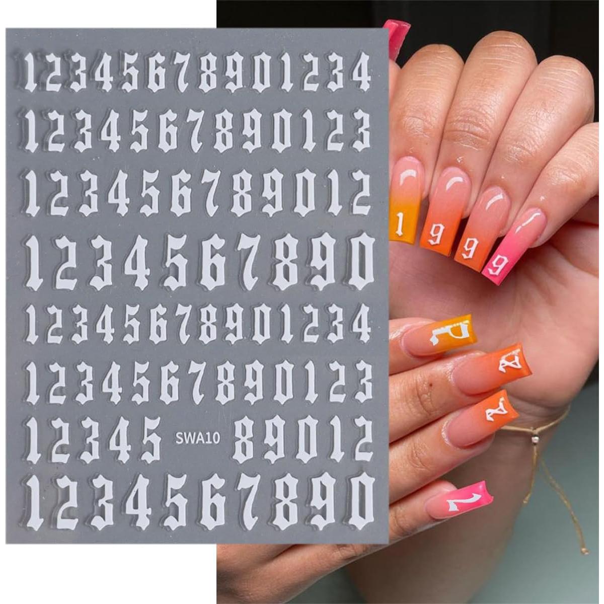 8 Hojas Stickers de Uñas Letras y Números NZRAESTRS