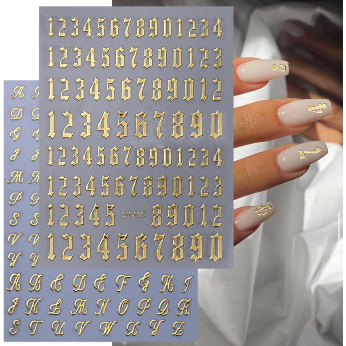 8 Hojas Stickers de Uñas Letras y Números NZRAESTRS