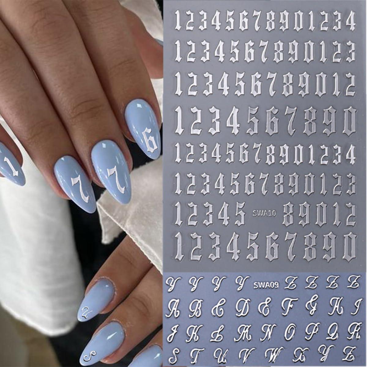 8 Hojas Stickers de Uñas Letras y Números NZRAESTRS