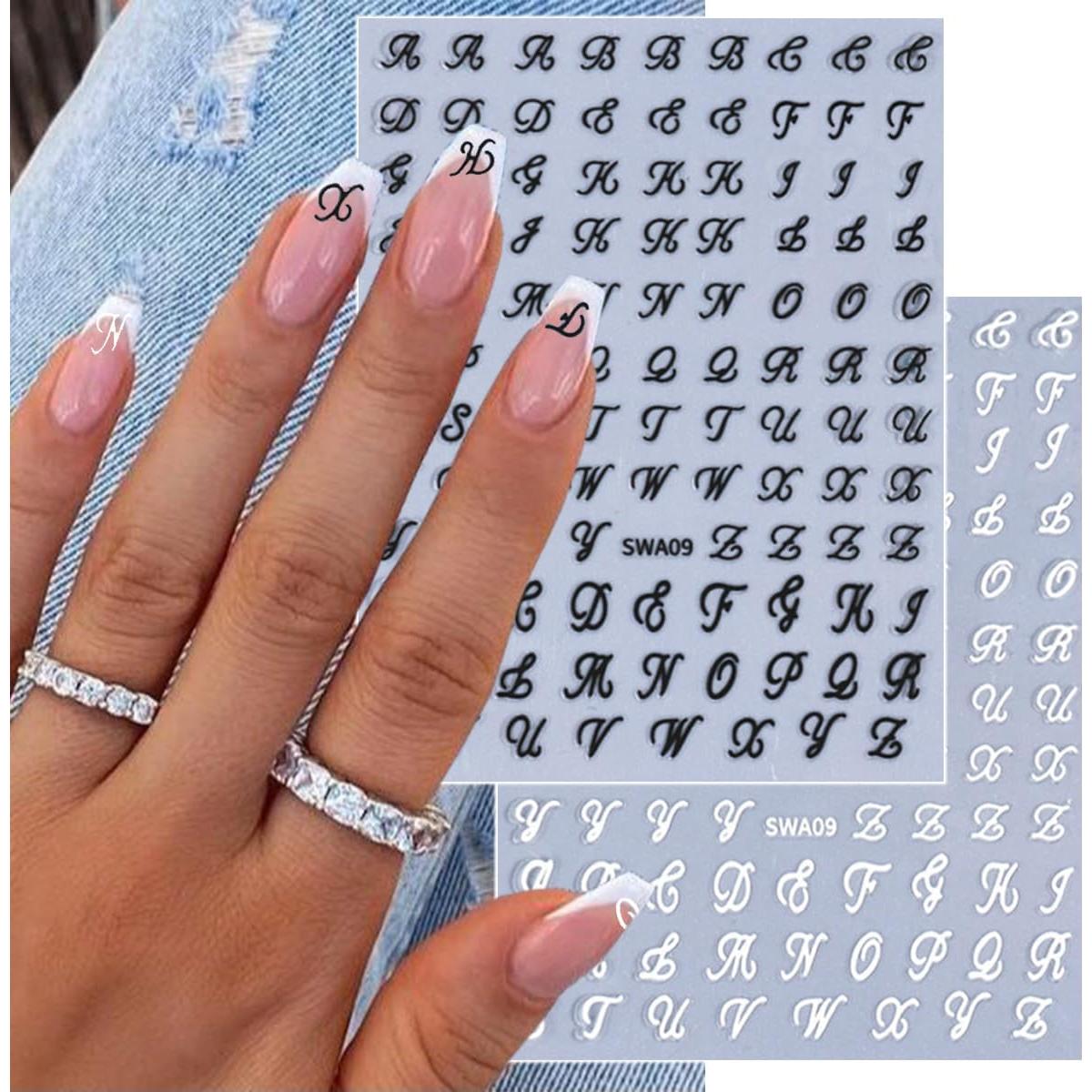 8 Hojas Stickers de Uñas Letras y Números NZRAESTRS