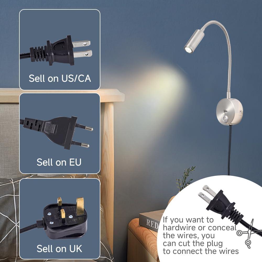 Luz de Lectura de Pared LED WisHomee Regulable con USB