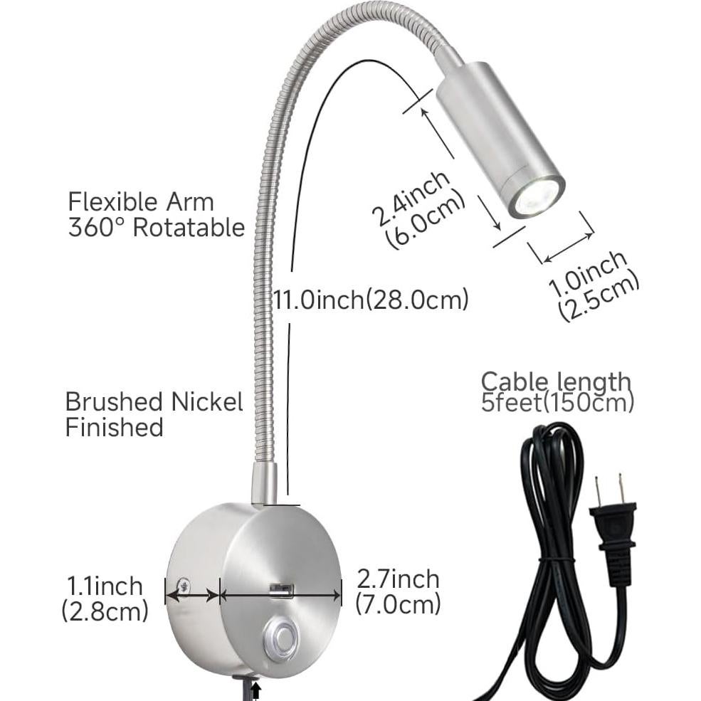 Luz de Lectura de Pared LED WisHomee Regulable con USB