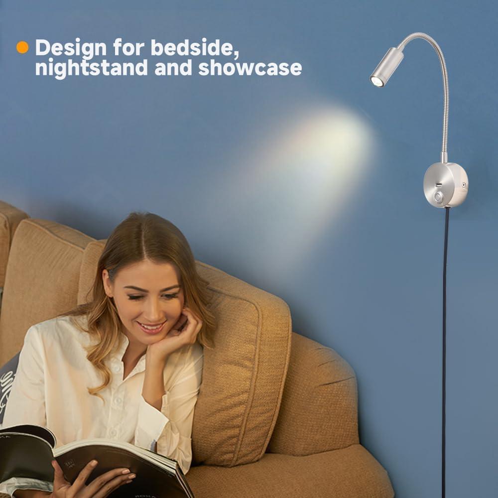 Luz de Lectura de Pared LED WisHomee Regulable con USB
