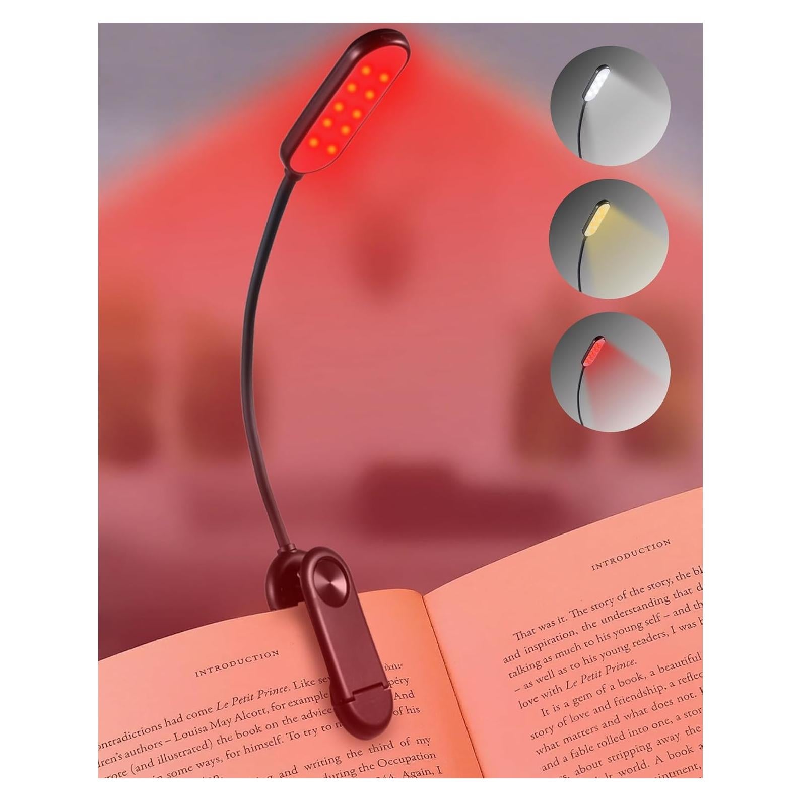 Luz de Lectura Roja Finezeal Recargable Clip-On 3 Modos
