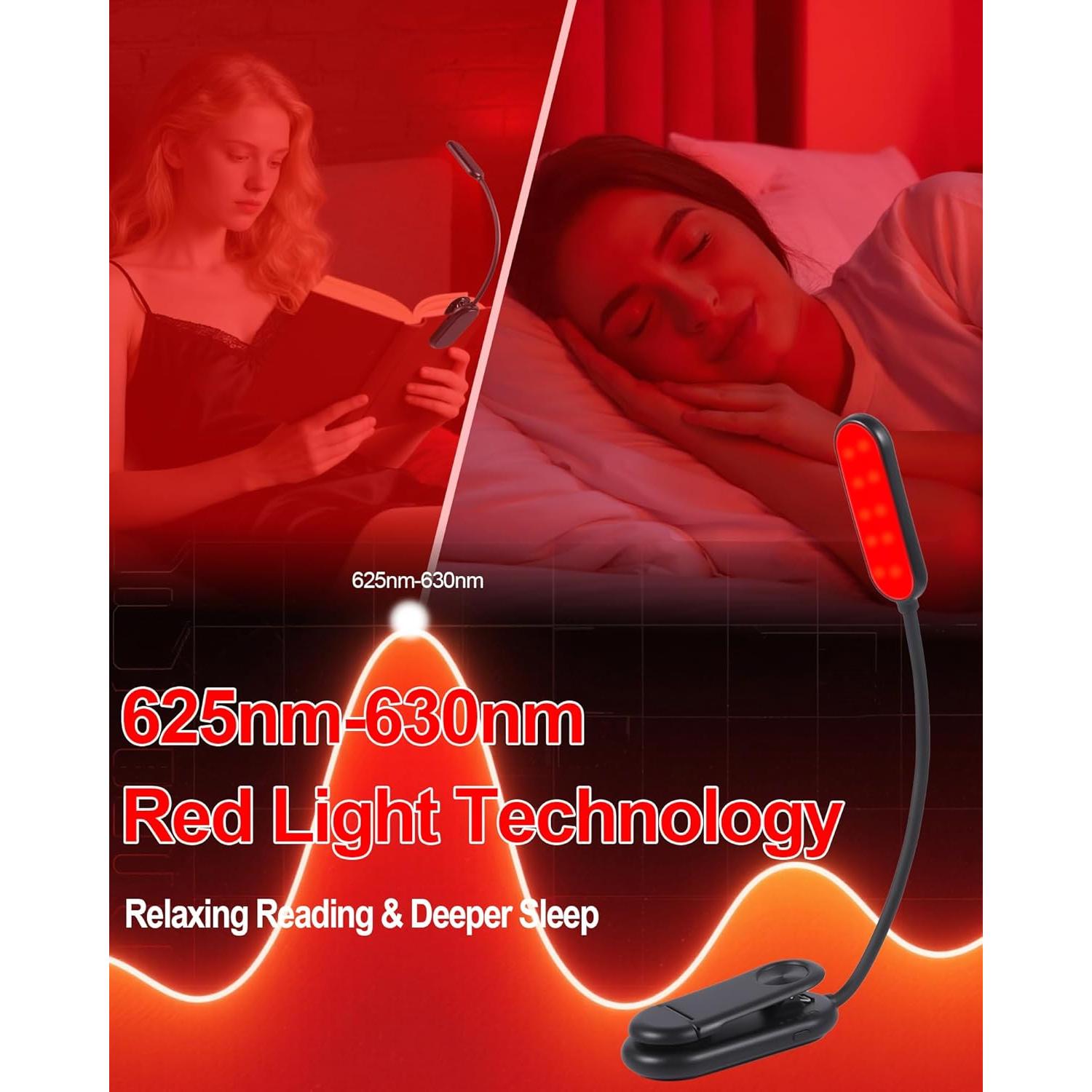 Luz de Lectura Roja Finezeal Recargable Clip-On 3 Modos