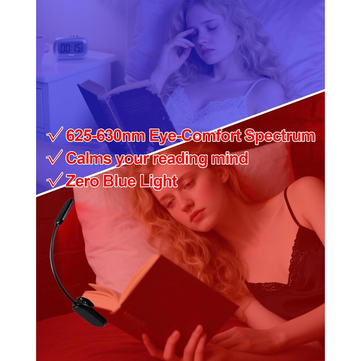 Luz de Lectura Roja Finezeal Recargable Clip-On 3 Modos