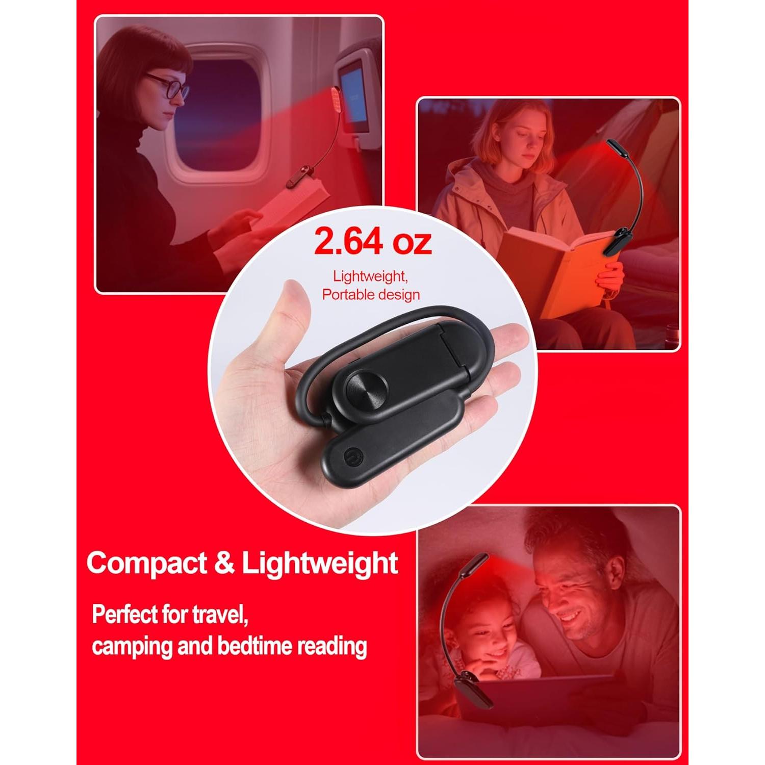 Luz de Lectura Roja Finezeal Recargable Clip-On 3 Modos