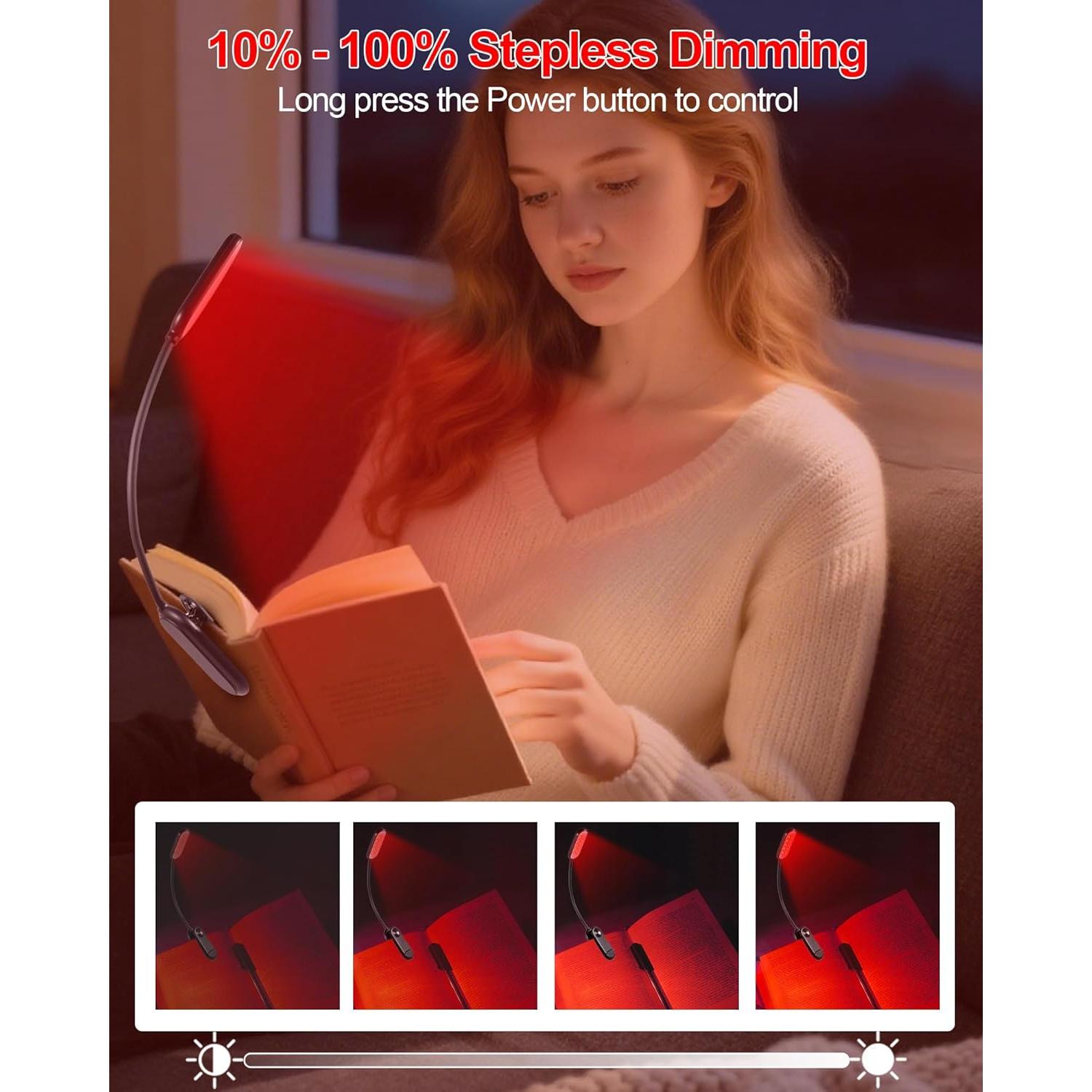 Luz de Lectura Roja Finezeal Recargable Clip-On 3 Modos